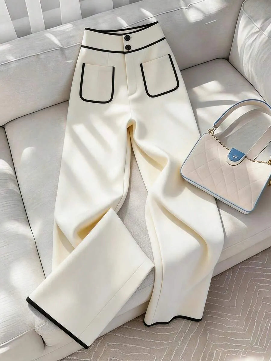 SHEIN Franclia بنطلون  نسائي واسع الساق بتصميم أبيض وأسود