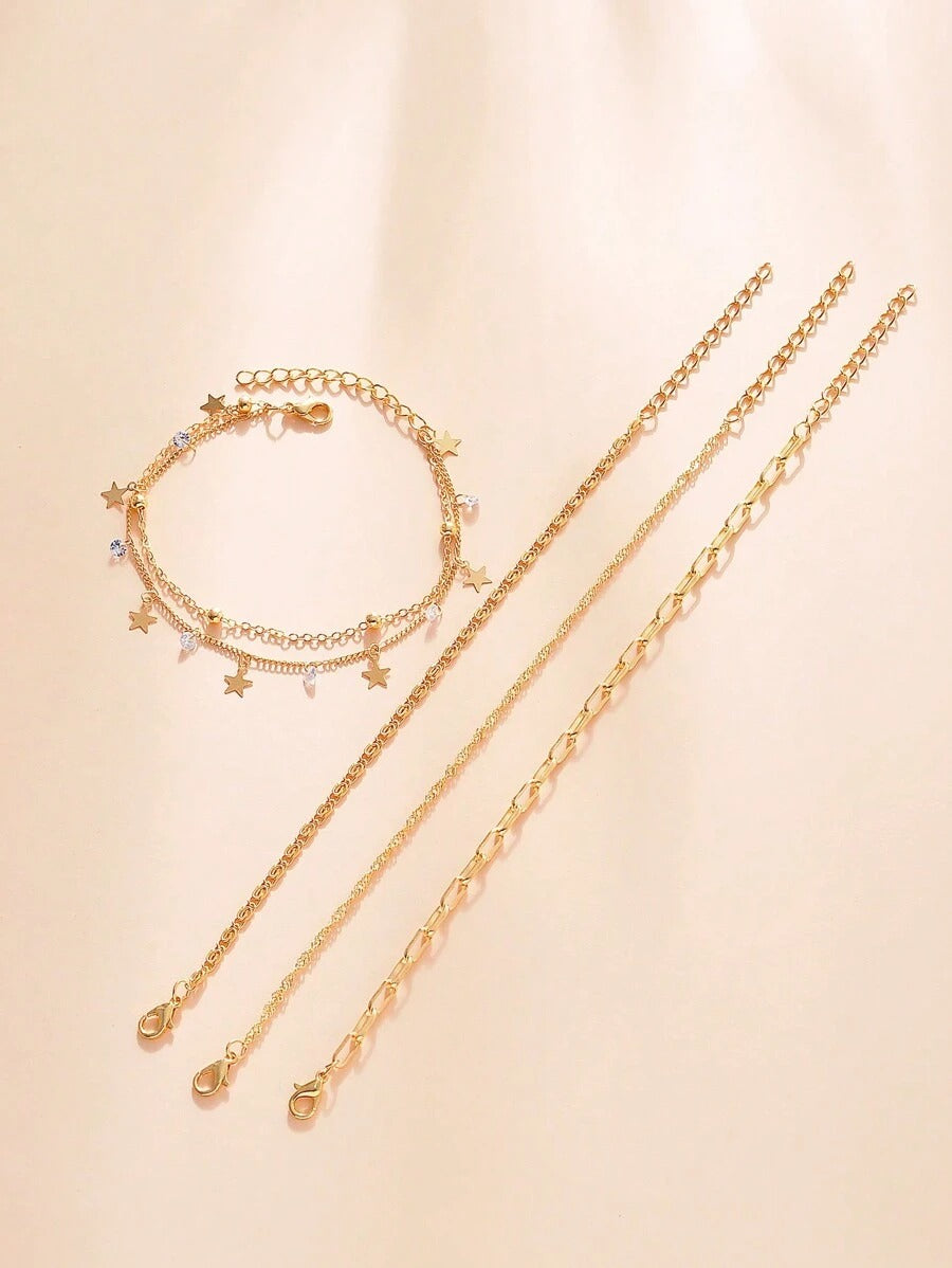 SHEIN طقم 4 اساور ذهبية بزركونيا ونجمة