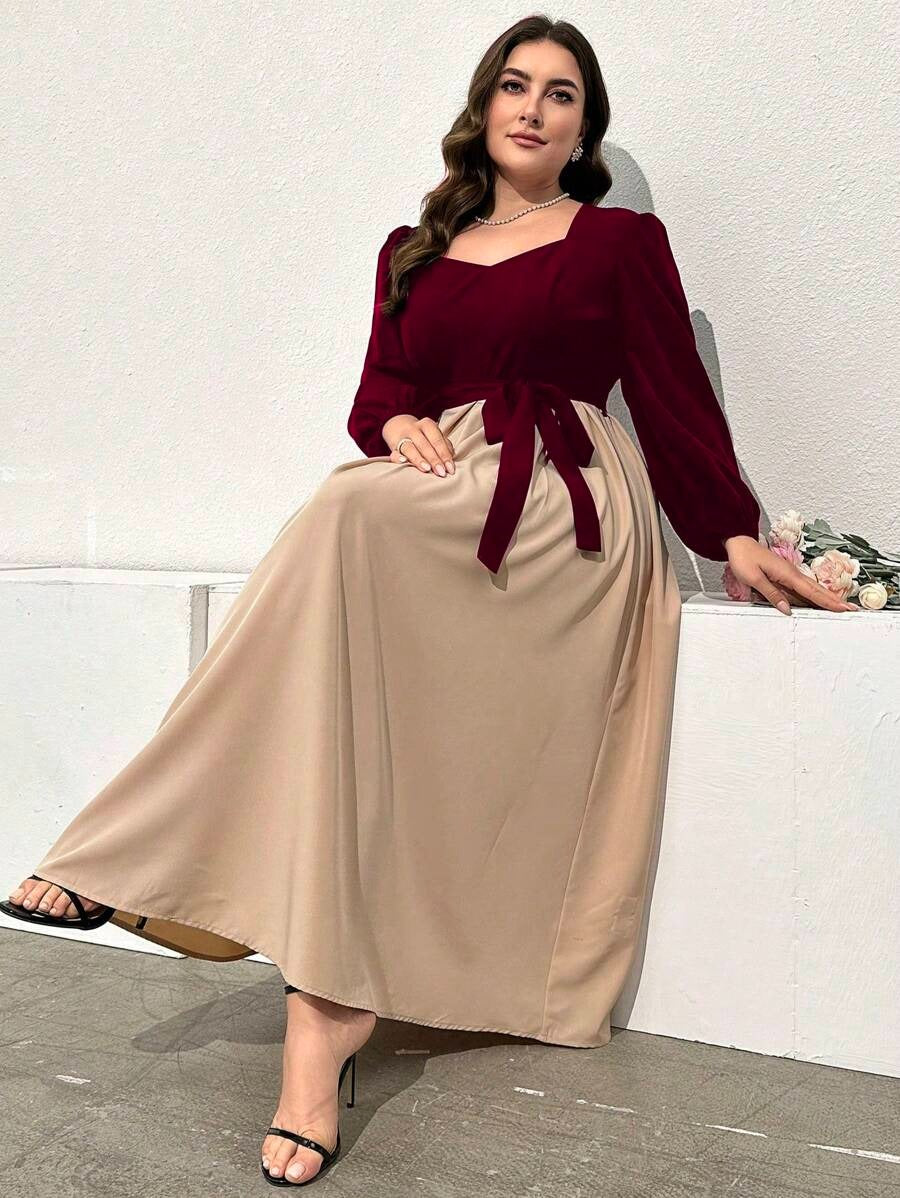 SHEIN Mulvari فستان ماكسي بلونين وأكمام وربطة خصر