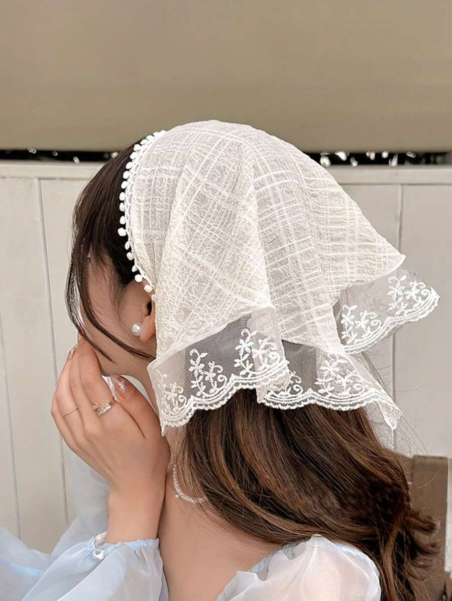 SHEIN وشاح رأس دانتيل فرنسي أنيق