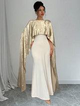 SHEIN Rafferiza فستان سهرة ذهبي ساتان مع شال
