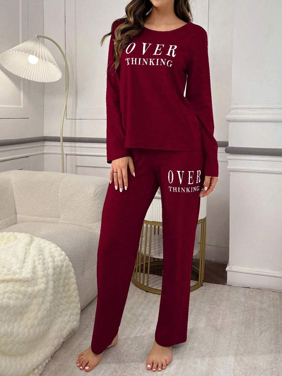 SHEIN Doze Lane طقم بيجامة حمراء من قطعتين