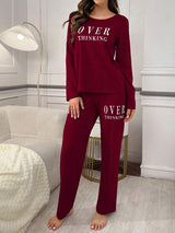 SHEIN Doze Lane طقم بيجامة حمراء من قطعتين