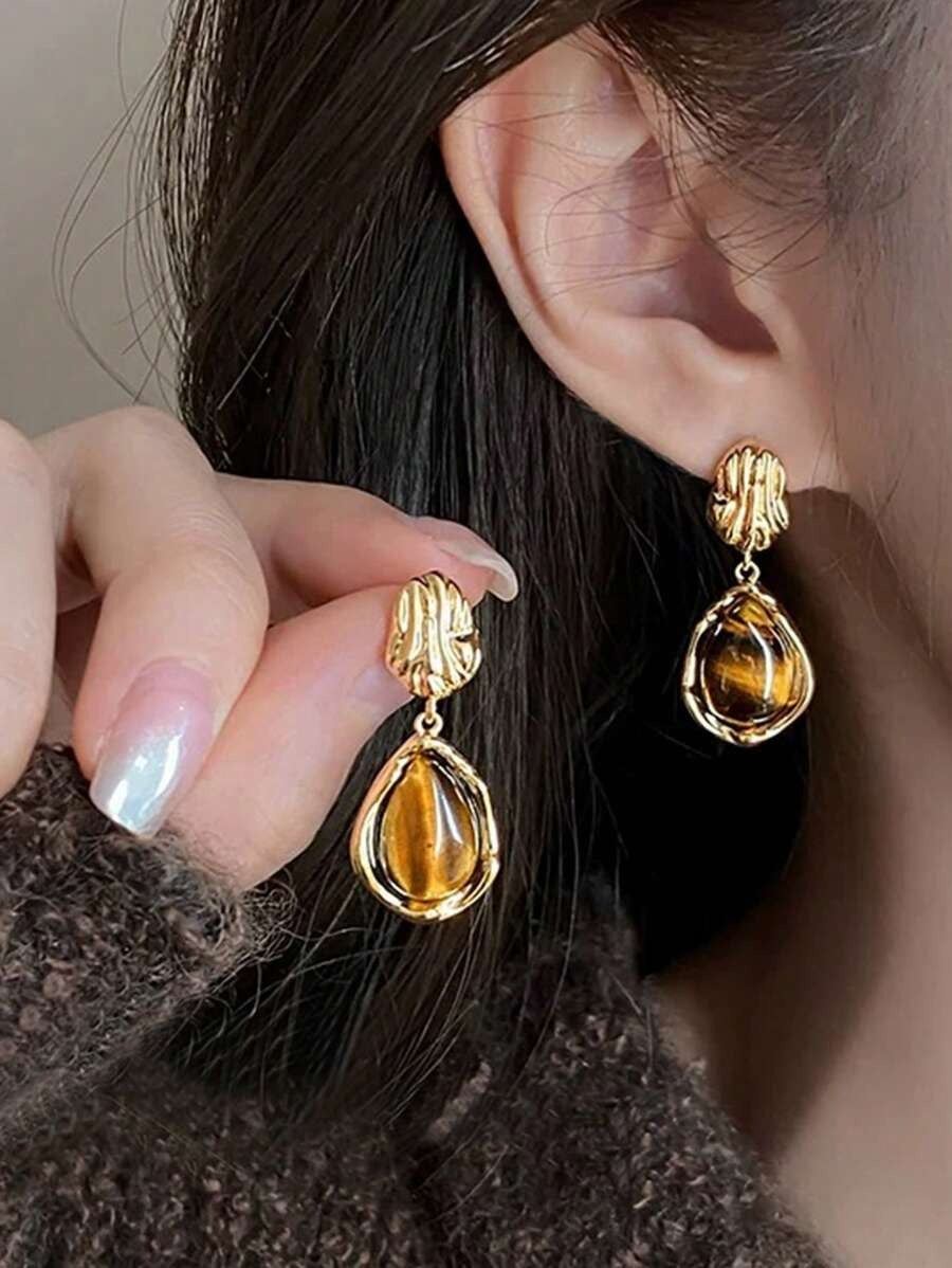 SHEIN طقم 3 أزواج أقراط من الراتينج بلون بني