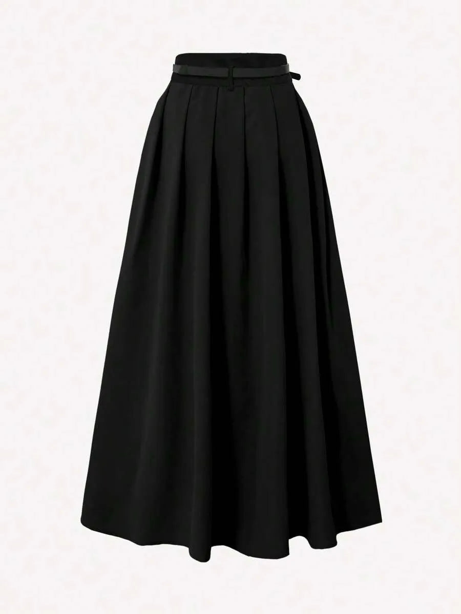 SHEIN A-Line تنورة كاجوال طويلة بخصر عالي وطيات
