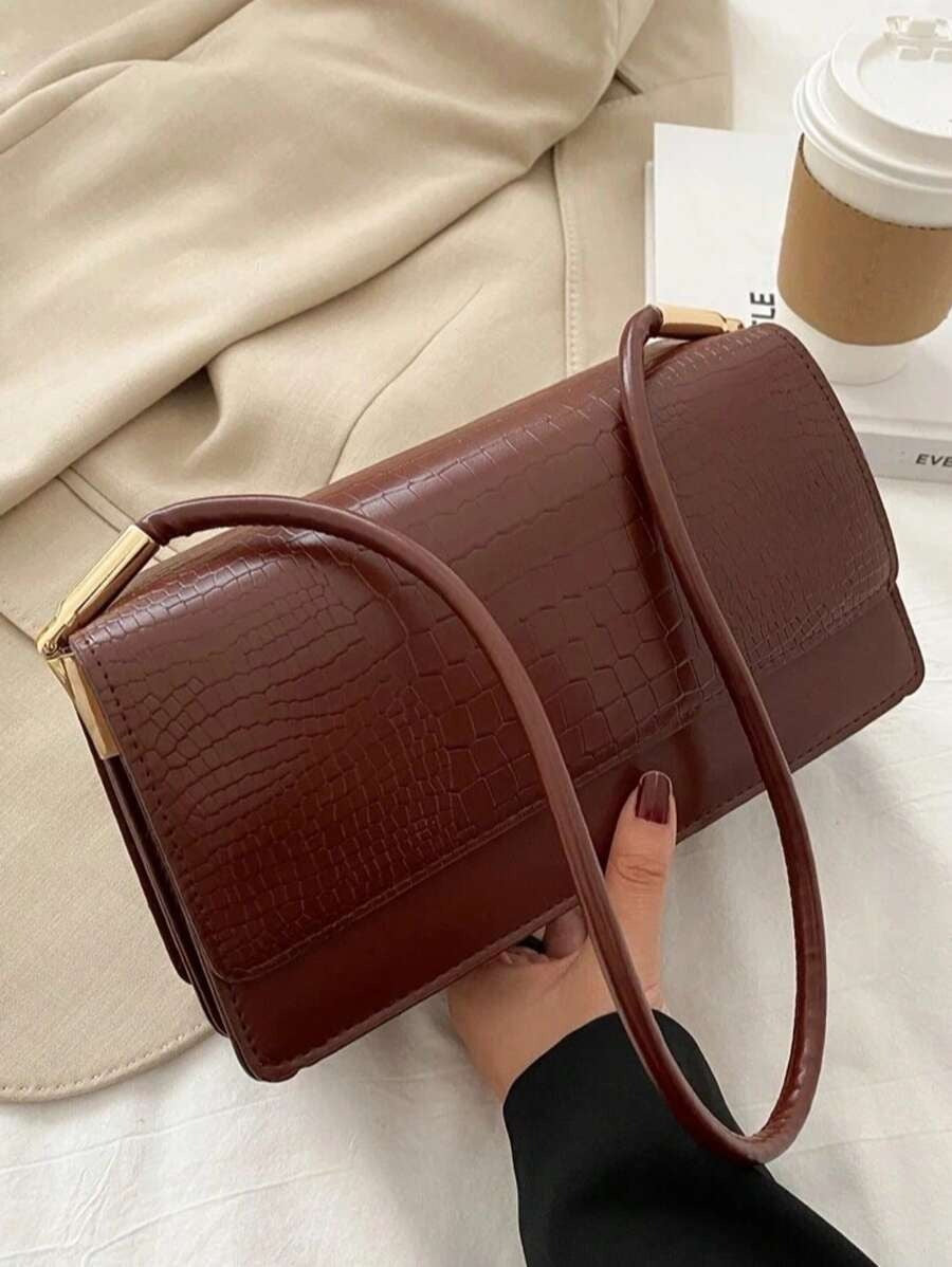 SHEIN حقيبة كتف بنية بطبعة التماسيح الأنيقة