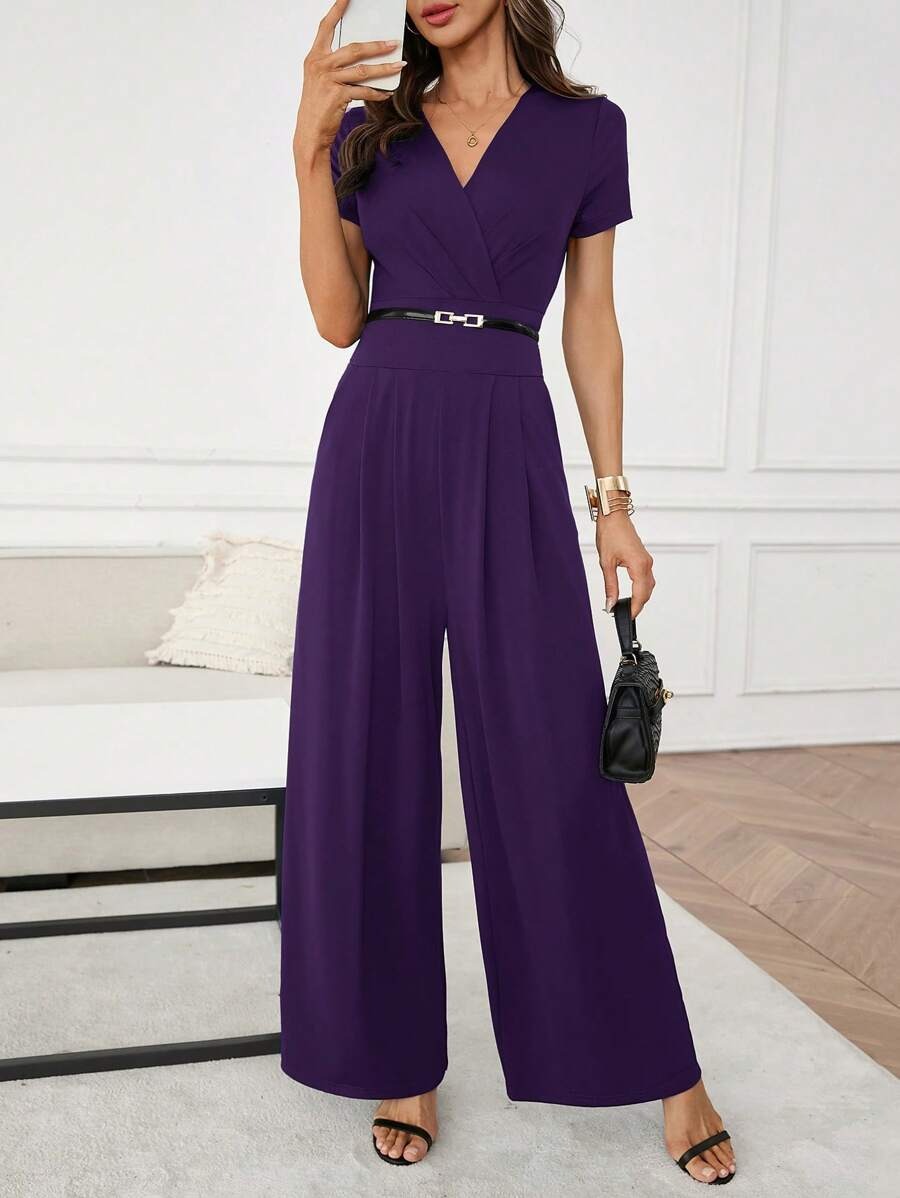 SHEIN Clasi جمبسوت ارجواني قصيرة الأكمام