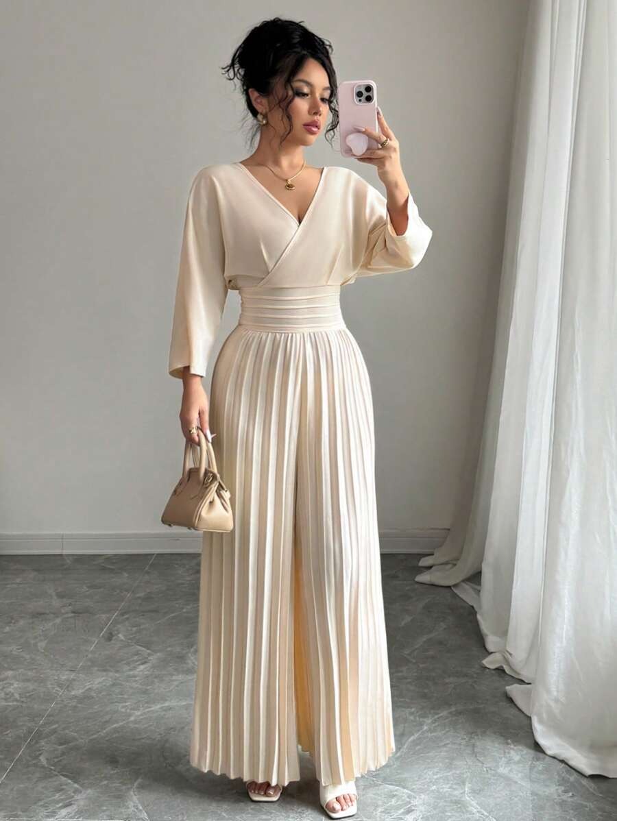 SHEIN Gloray جمبسوت طويل وأنيق بلون مشمشي
