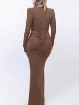 SHEIN QYE فستان طويل بلون شوكولاته بني