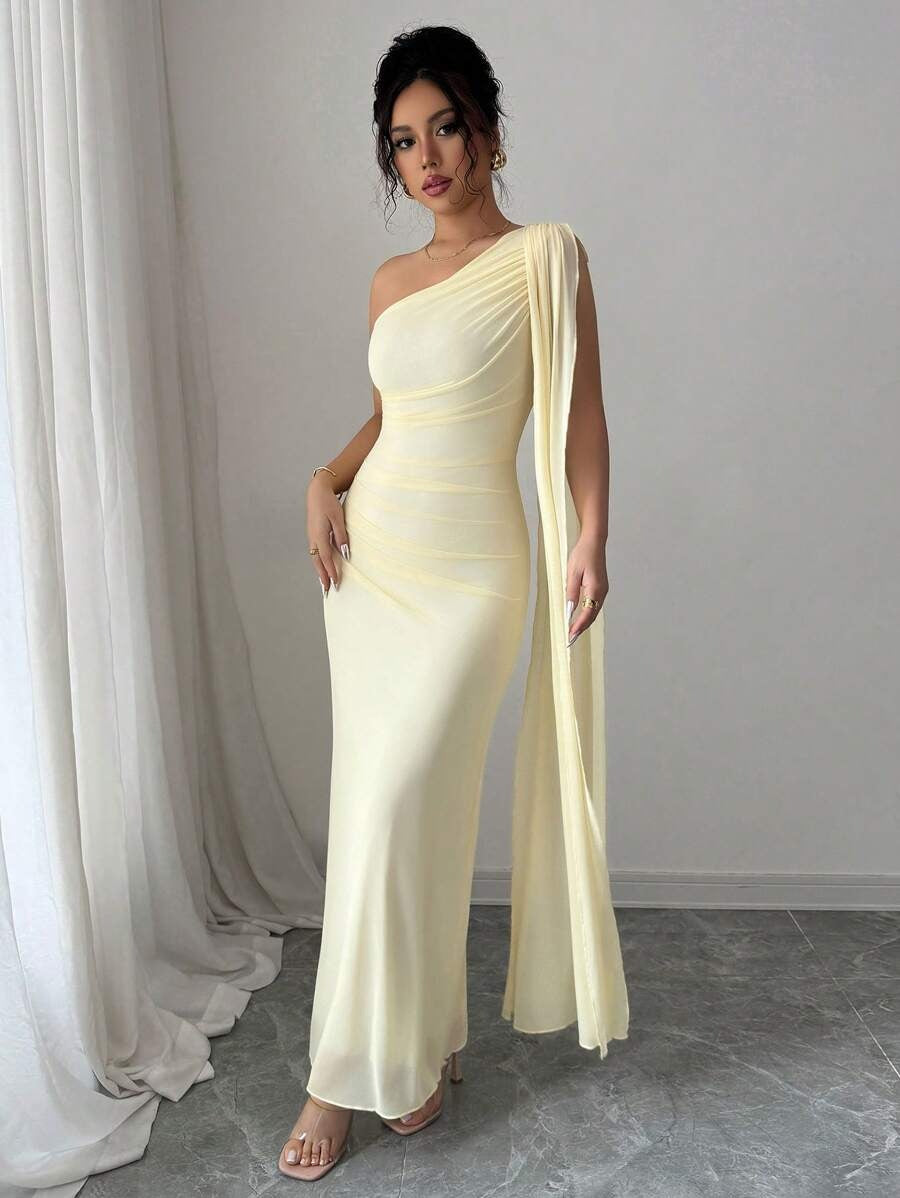 SHEIN Rafferiza فستان ضيق أصفر فاتح عصري