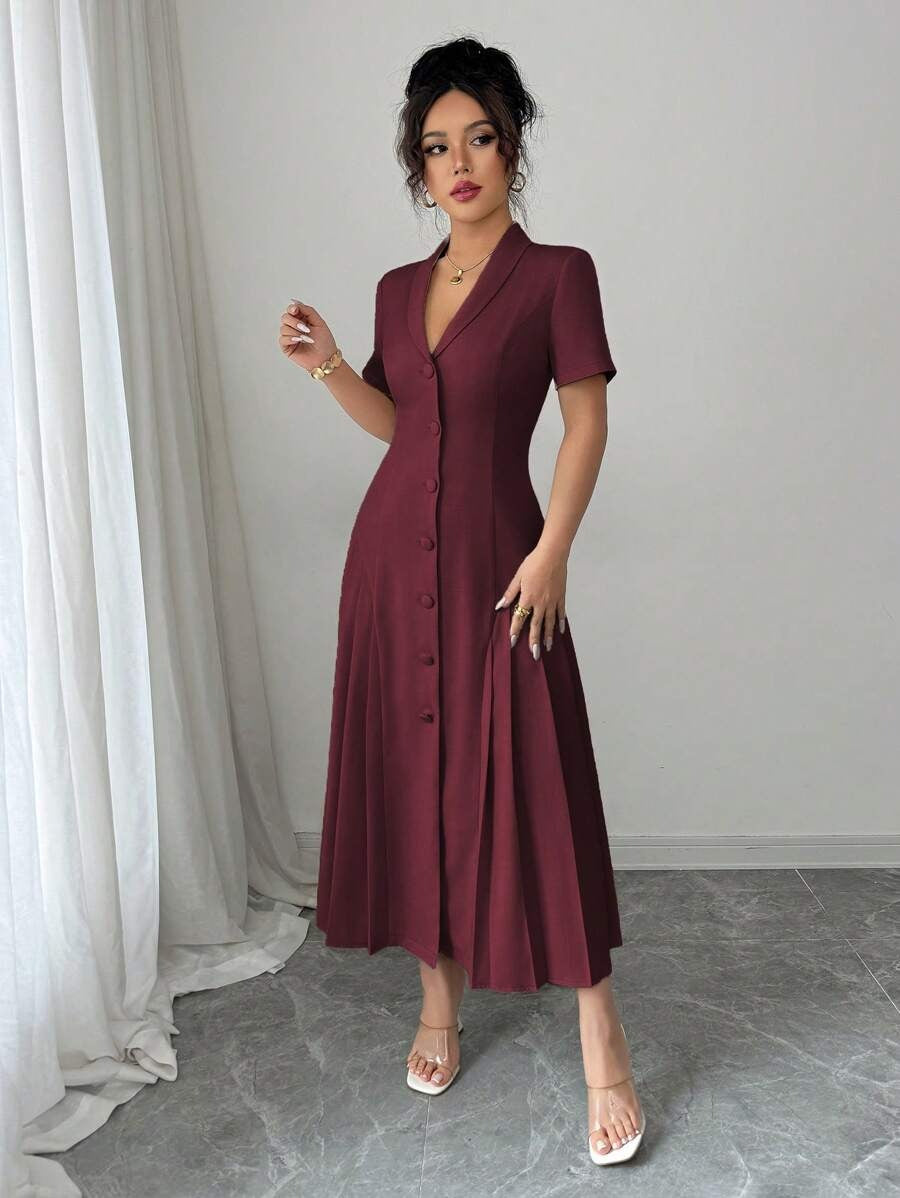 SHEIN Elenzga  فستان ناعم بلون كستنائي جذاب