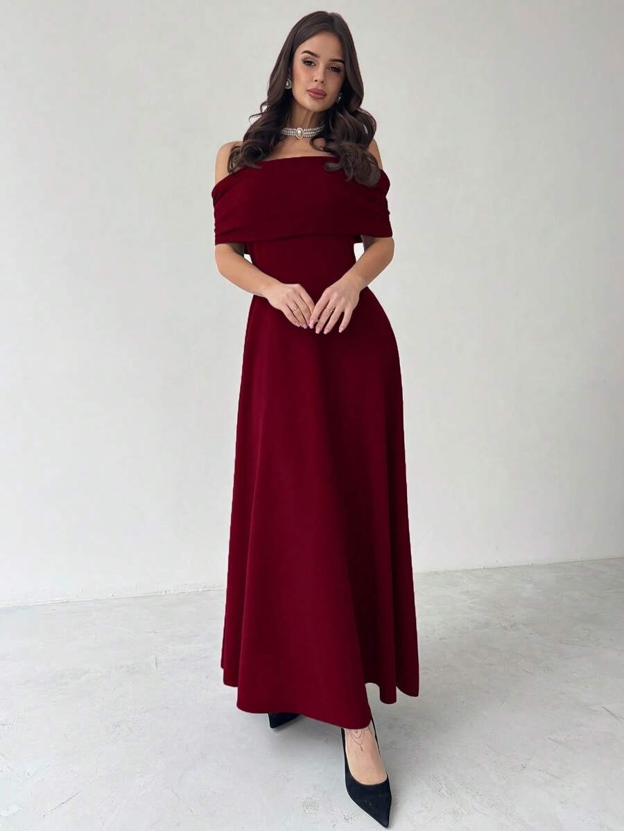 SHEIN Firerie فستان ماكسي أنيق بلون عنابي