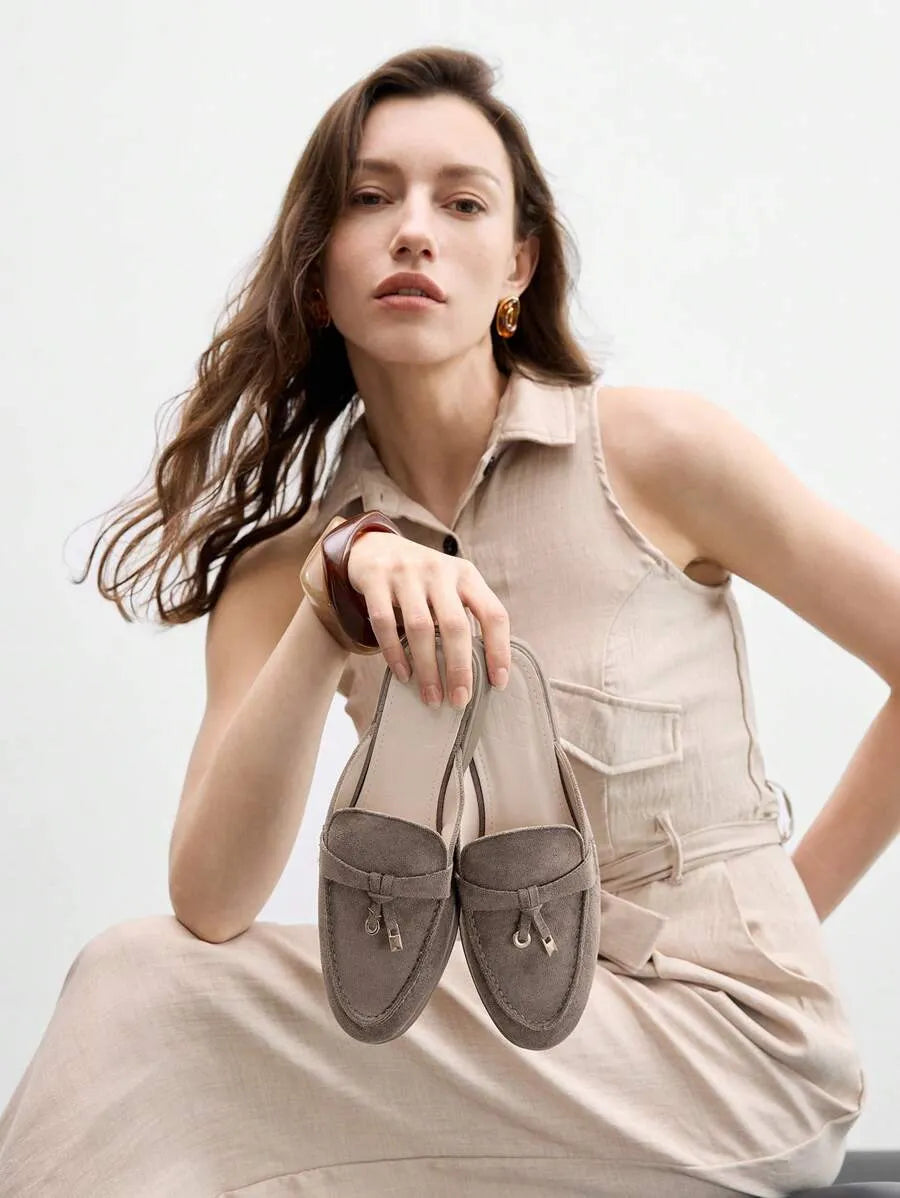 SHEIN CUCCOO BIZCHIC صنادل نسائية مسطحة باللون الخاكي