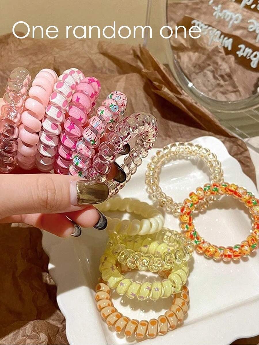 SHEIN  عبوة 6 قطع من ربطات الشعر الحلزونية بنقوش زهرية