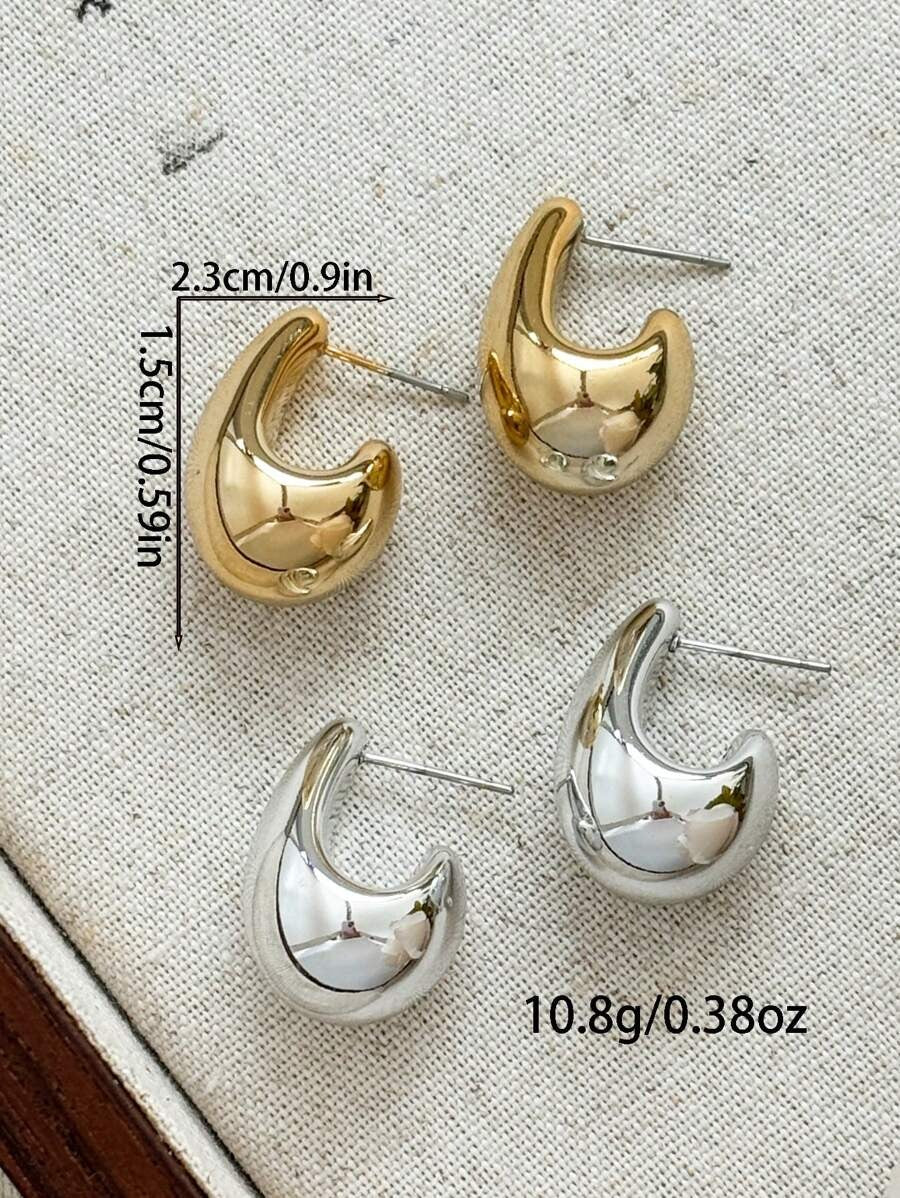 SHEIN LADYCOCO  زوجين أقراط بتصميم قطرة ماء متدلية بلون ذهبي وفضي