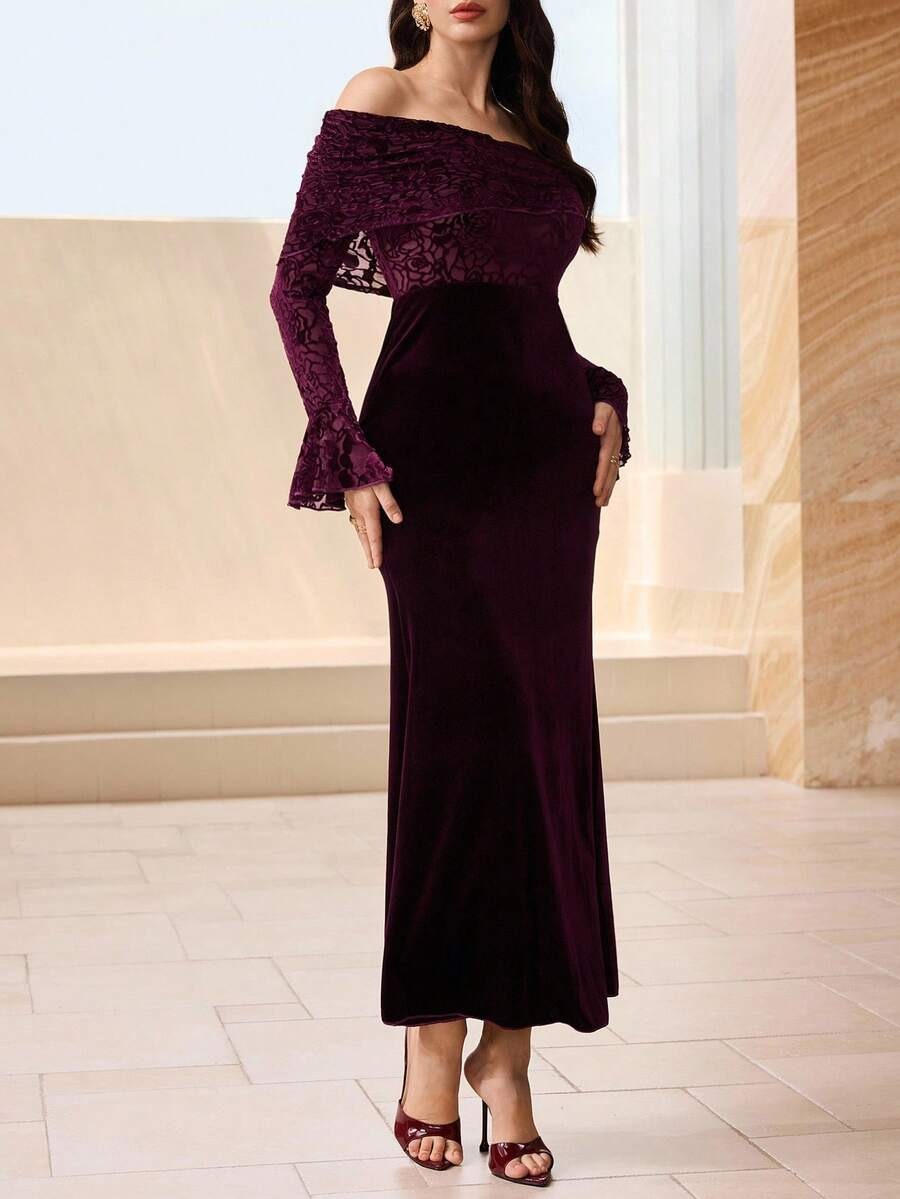 SHEIN Modelyn فستان حفلة أحمر بطبعات زهرية