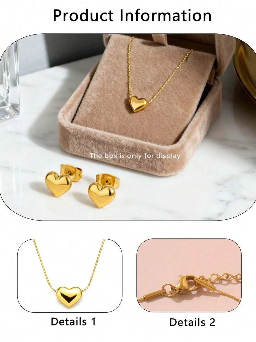 SHEIN VceTd طقم مجوهرات نسائي بتصميم قلب لامع بلون ذهبي أصفر