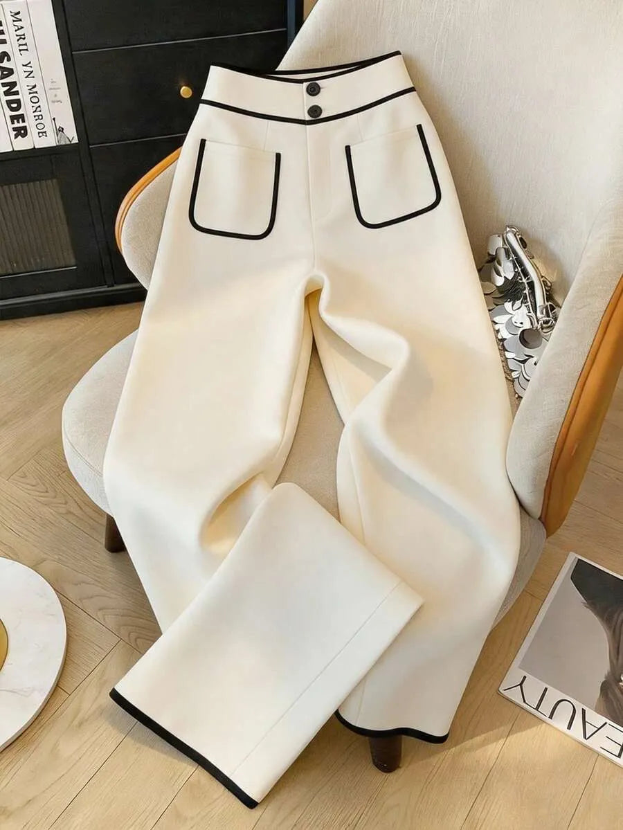 SHEIN Franclia بنطلون  نسائي واسع الساق بتصميم أبيض وأسود