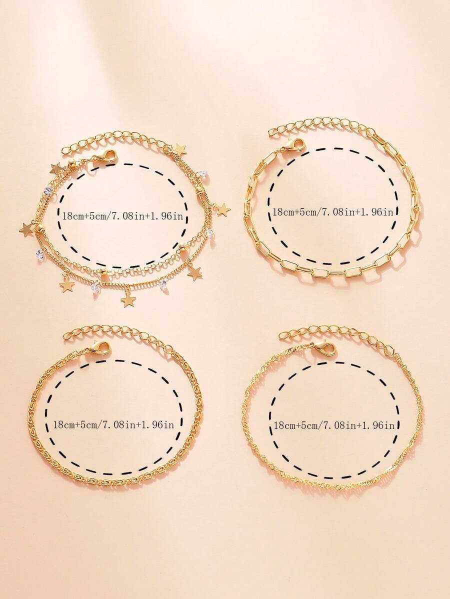 SHEIN طقم 4 اساور ذهبية بزركونيا ونجمة