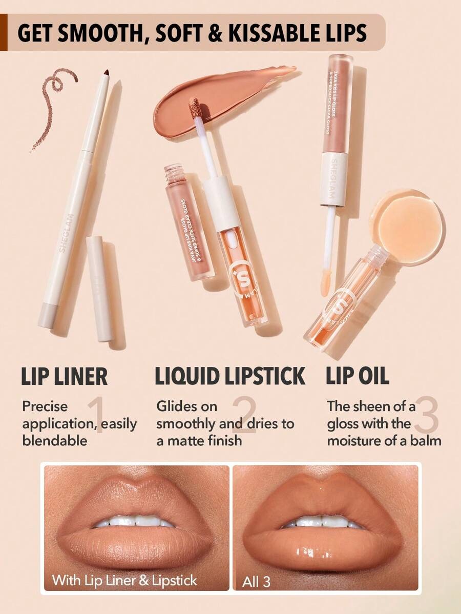 SHEGLAM  Pouty Nude مجموعة مكياج شفاه كاملة بتصميم 3 في 1