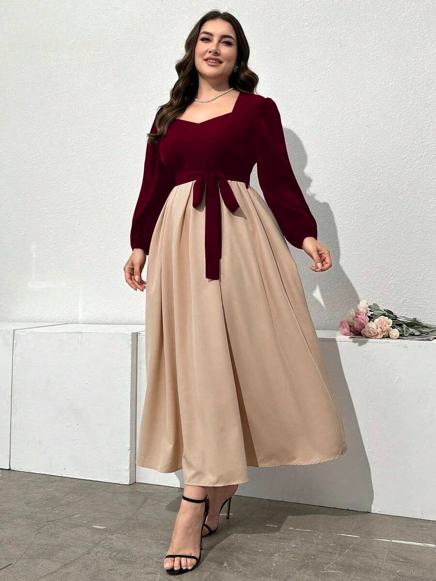 SHEIN Mulvari فستان ماكسي بلونين وأكمام وربطة خصر