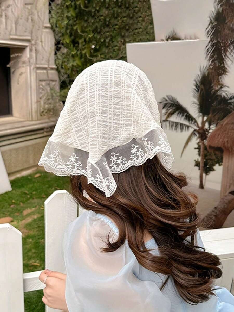 SHEIN وشاح رأس دانتيل فرنسي أنيق