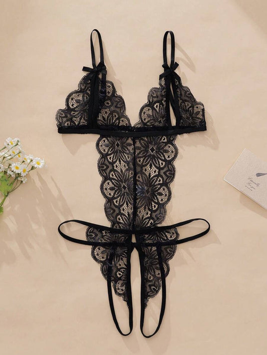 SHEIN Ning xue yan ying بوديسوت دانتيل أسود مفتوح مع فيونكة