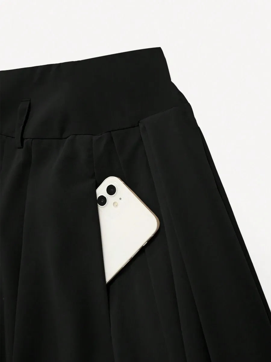 SHEIN A-Line تنورة كاجوال طويلة بخصر عالي وطيات