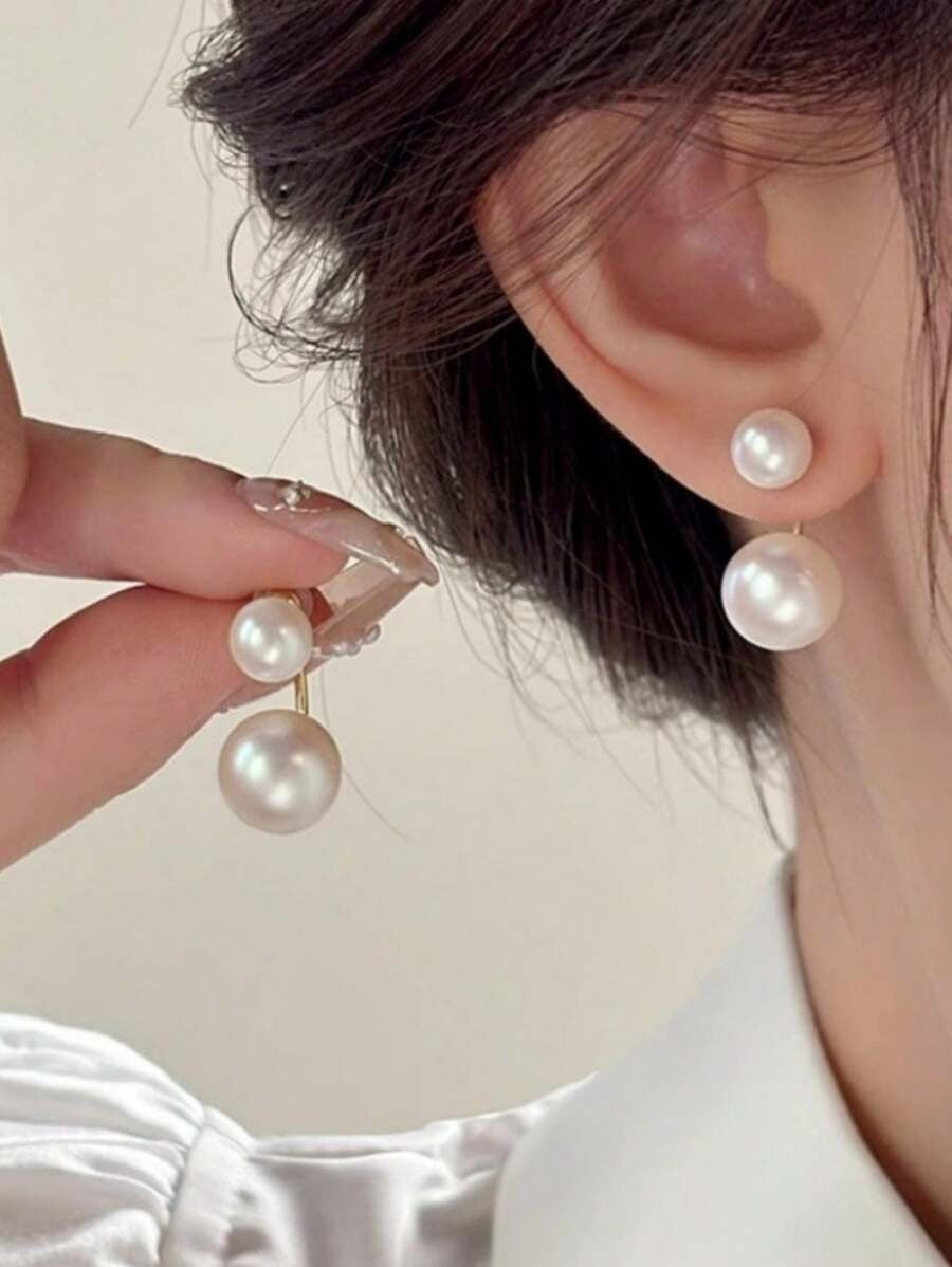 SHEIN زوج أقراط بلؤلؤ فرنسي فاخر بتصميم أنيق