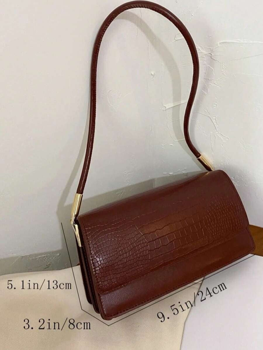 SHEIN حقيبة كتف بنية بطبعة التماسيح الأنيقة