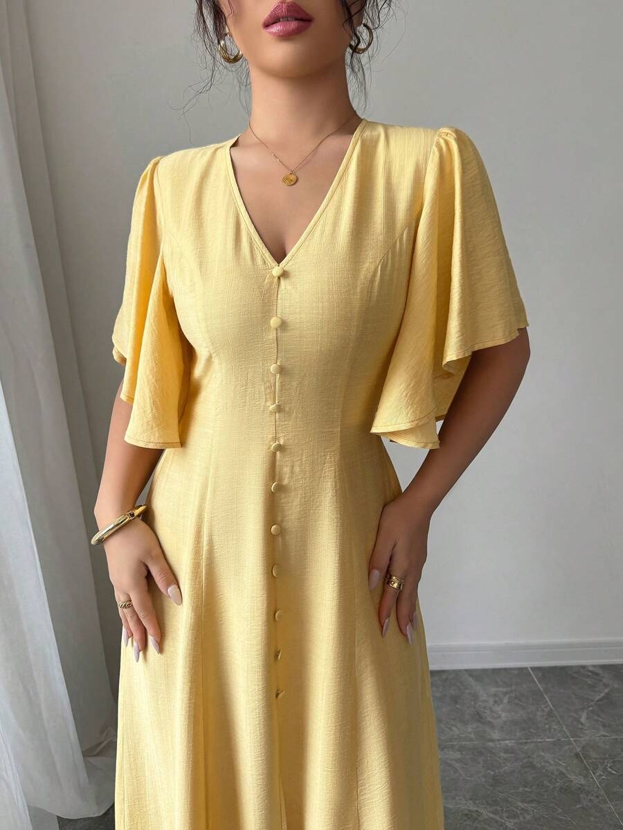 SHEIN فستان كاجوال أنيق باللون الأصفر