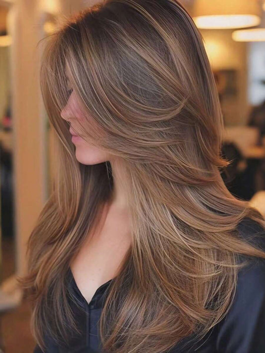 SHEIN باروكة شعر مستقيم بني مظلل مع غرة