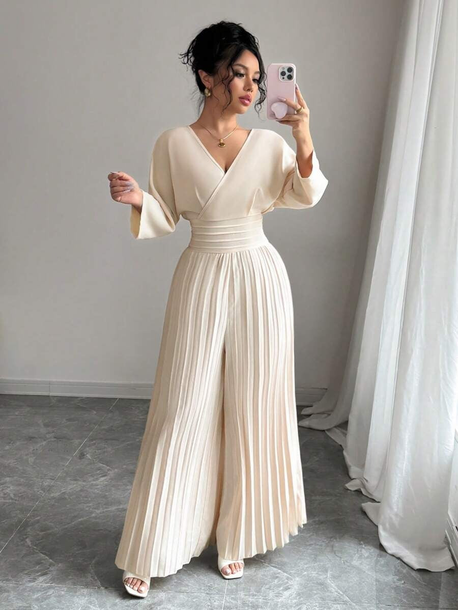 SHEIN Gloray جمبسوت طويل وأنيق بلون مشمشي