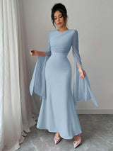 SHEIN Elenzga فستان أزرق أنيق بأكمام طويلة
