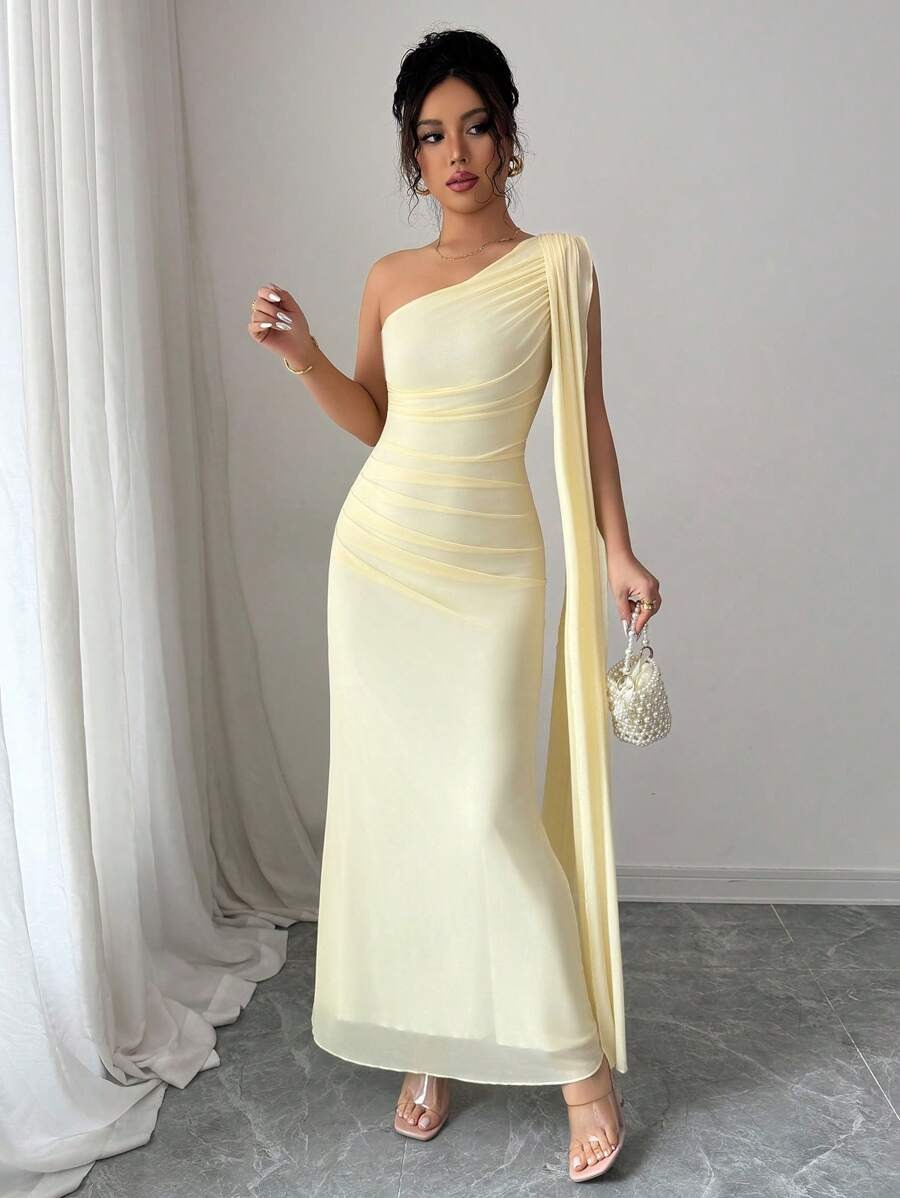 SHEIN Rafferiza فستان ضيق أصفر فاتح عصري