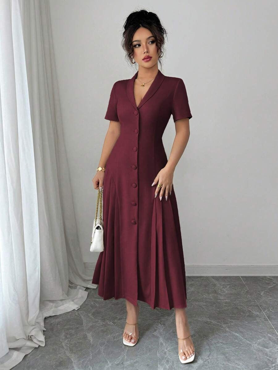 SHEIN Elenzga  فستان ناعم بلون كستنائي جذاب