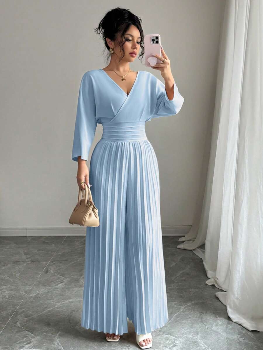 SHEIN Gloray جمبسوت طويل وأنيق بلون ازرق
