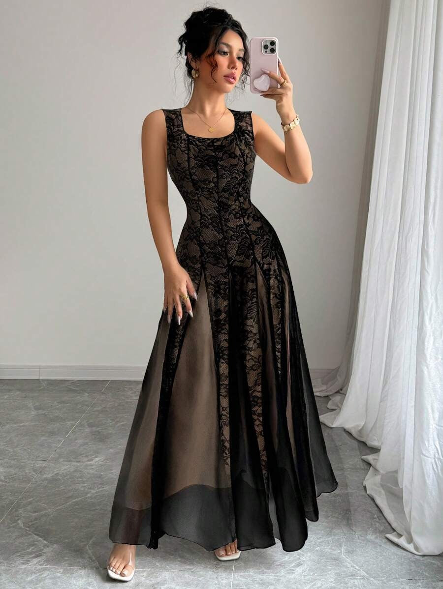 SHEIN Rafferiza  فستان دانتيل أنيق أسود