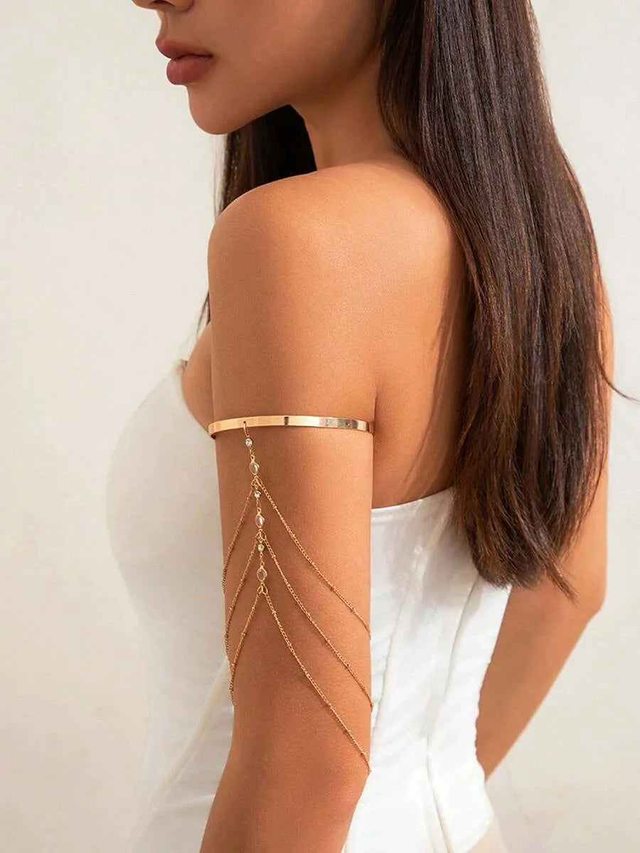 SHEIN سوار نسائي معدني بتصميم سلسلة وشرابات قابل للتعديل متعدد الألوان