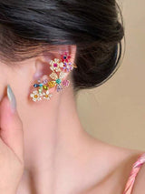 SHEIN زوج أقراط نسائية مزينة بأزهار وكريستال ملون