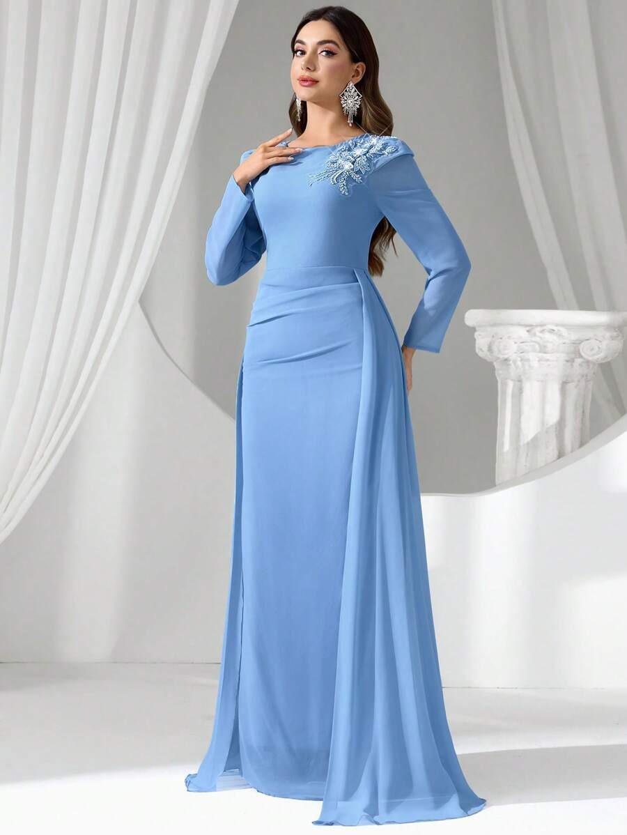 SHEIN Coutiva فستان سهرة أزرق فاتح ماكسي