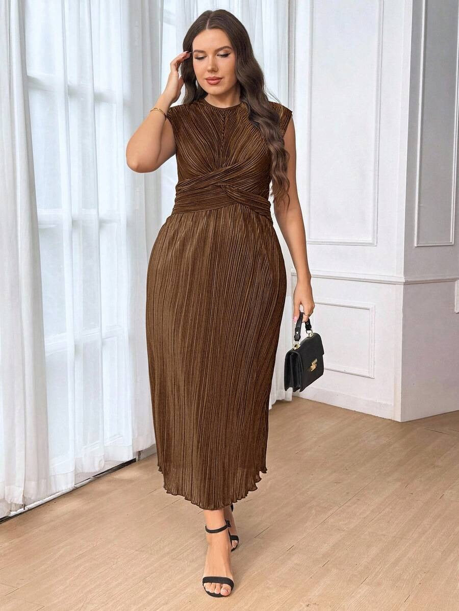 SHEIN Frenchy فستان أنيق طويل بلون بني