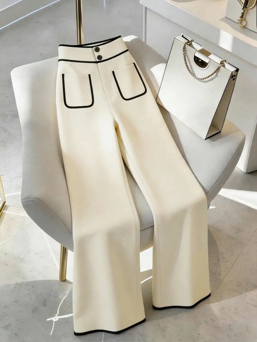 SHEIN Franclia بنطلون  نسائي واسع الساق بتصميم أبيض وأسود