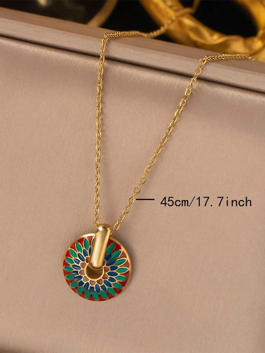 SHEIN طقم مجوهرات من الفولاذ المقاوم للصدأ بنقشة أقحوان ملونة بأسلوب ريترو