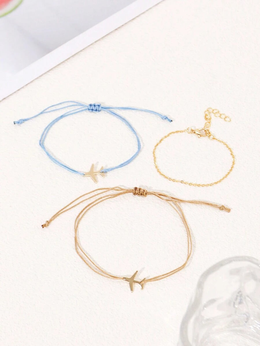SHEIN طقم 3 أساور مضفرة يدويًا على شكل طائرة