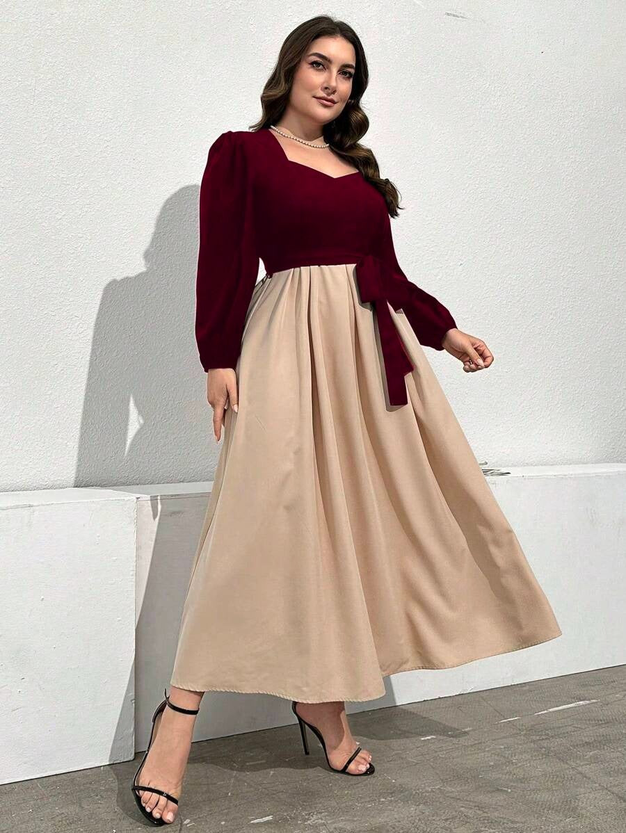 SHEIN Mulvari فستان ماكسي بلونين وأكمام وربطة خصر