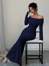 SHEIN Rafferiza فستان ازرق غامق بقصة ضيقة وخصر محدد