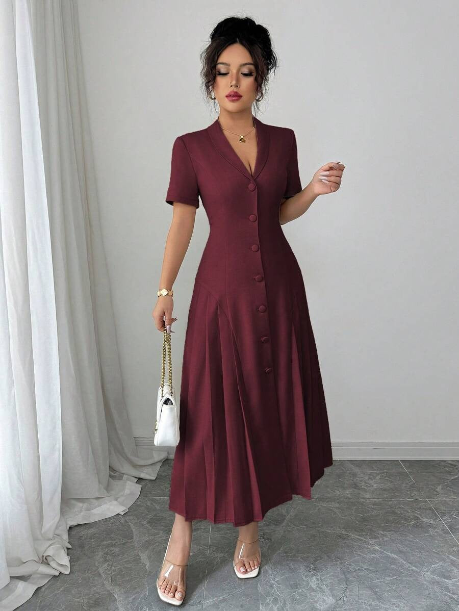 SHEIN Elenzga  فستان ناعم بلون كستنائي جذاب