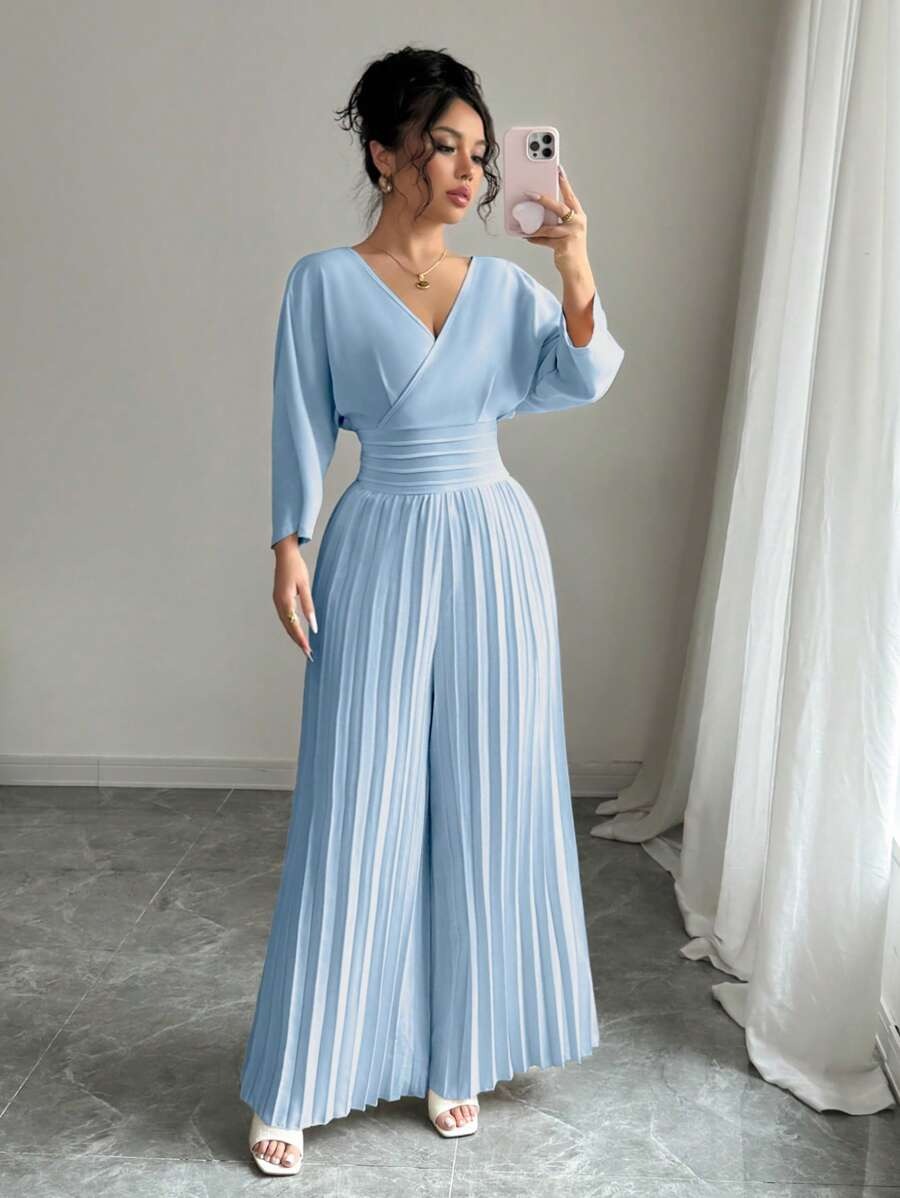 SHEIN Gloray جمبسوت طويل وأنيق بلون ازرق