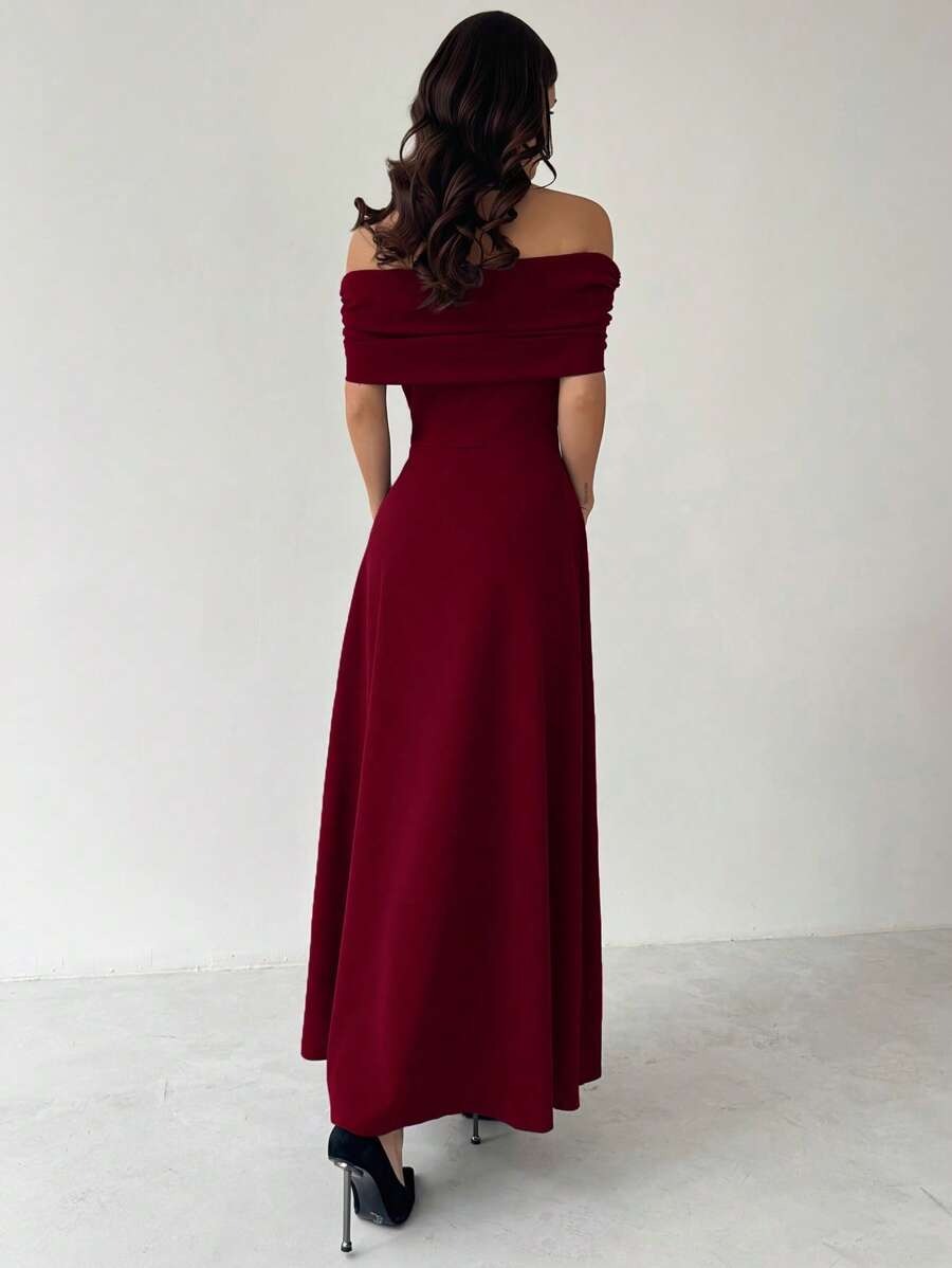 SHEIN Firerie فستان ماكسي أنيق بلون عنابي